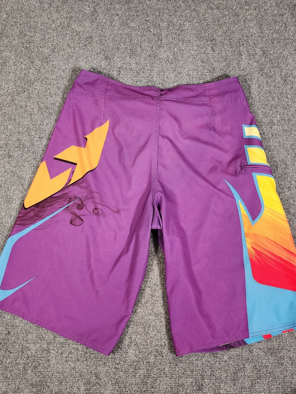 Fly Racing Board Shorts Purple Multicolor Polyester Drawstring Zip Flat Front - Picture 2 of 8